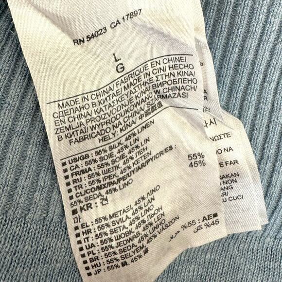 Banana Republic Sweater Men’s LARGE Light Blue Silk Linen Blend V Neck - Picture 4 of 5